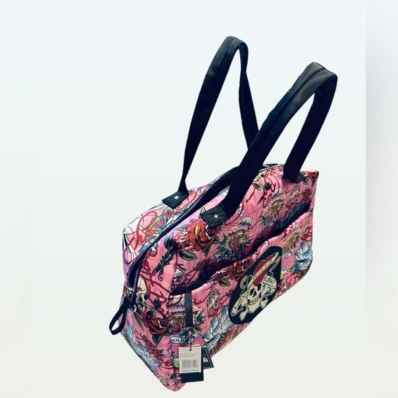 💚🌼NWT Ed Hardy "Love Kills Slowly" pink tattoo flash duffle bag. Weekender bag - Picture 10 of 14